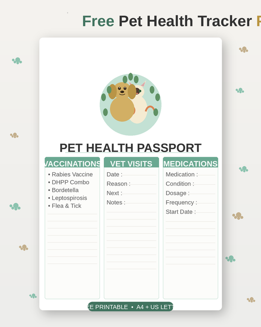 Free Printable Pet Health & Vaccination Tracker PDF